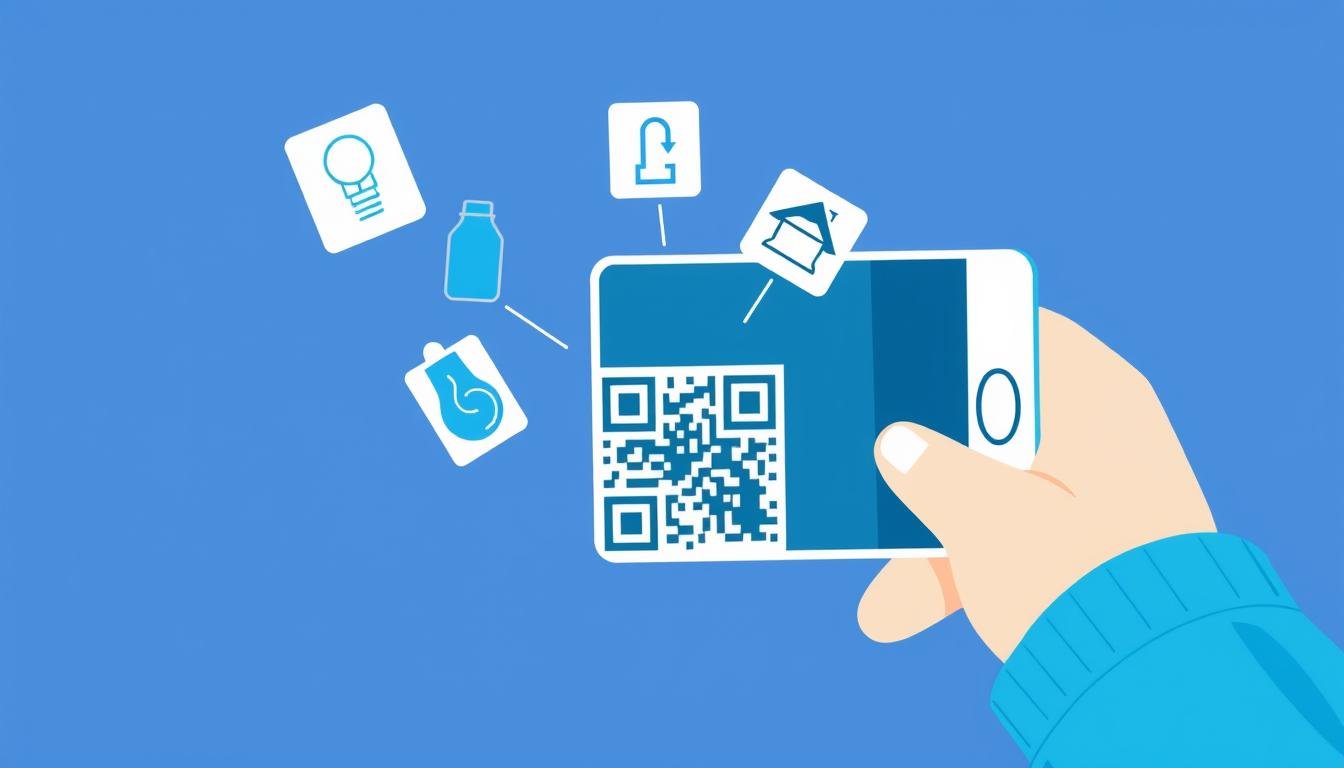 Ilustrasi QRIS untuk pembayaran tagihan rutin dengan smartphone memindai kode QR