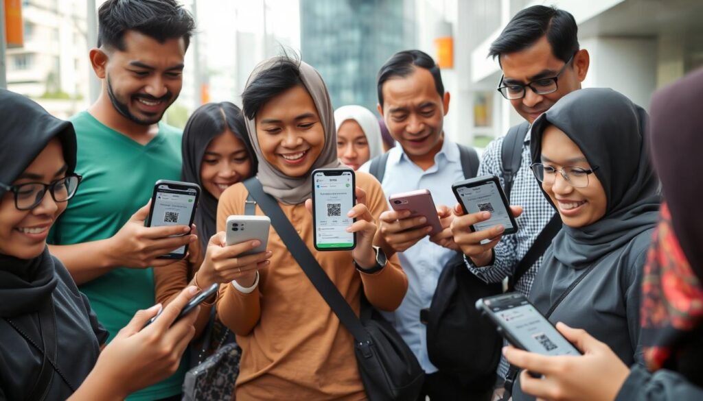 Ilustrasi masyarakat Indonesia menggunakan QRIS untuk pembayaran tagihan rutin Ilustrasi masyarakat Indonesia menggunakan QRIS untuk pembayaran tagihan rutin